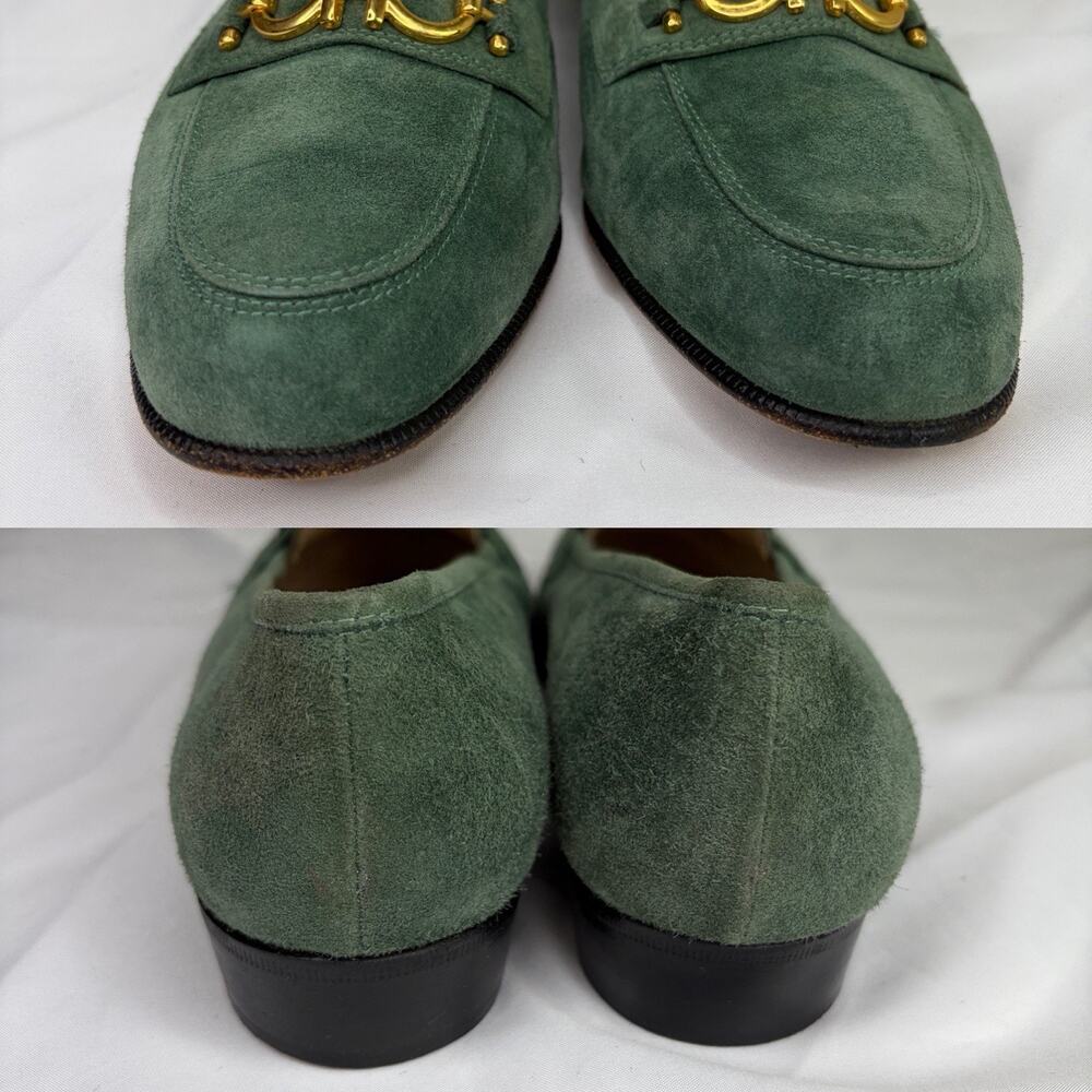 Salvatore Ferragamo Penny Loafers Women’s Green Suede Size 8B Made in Italy - Picture 7 of 9